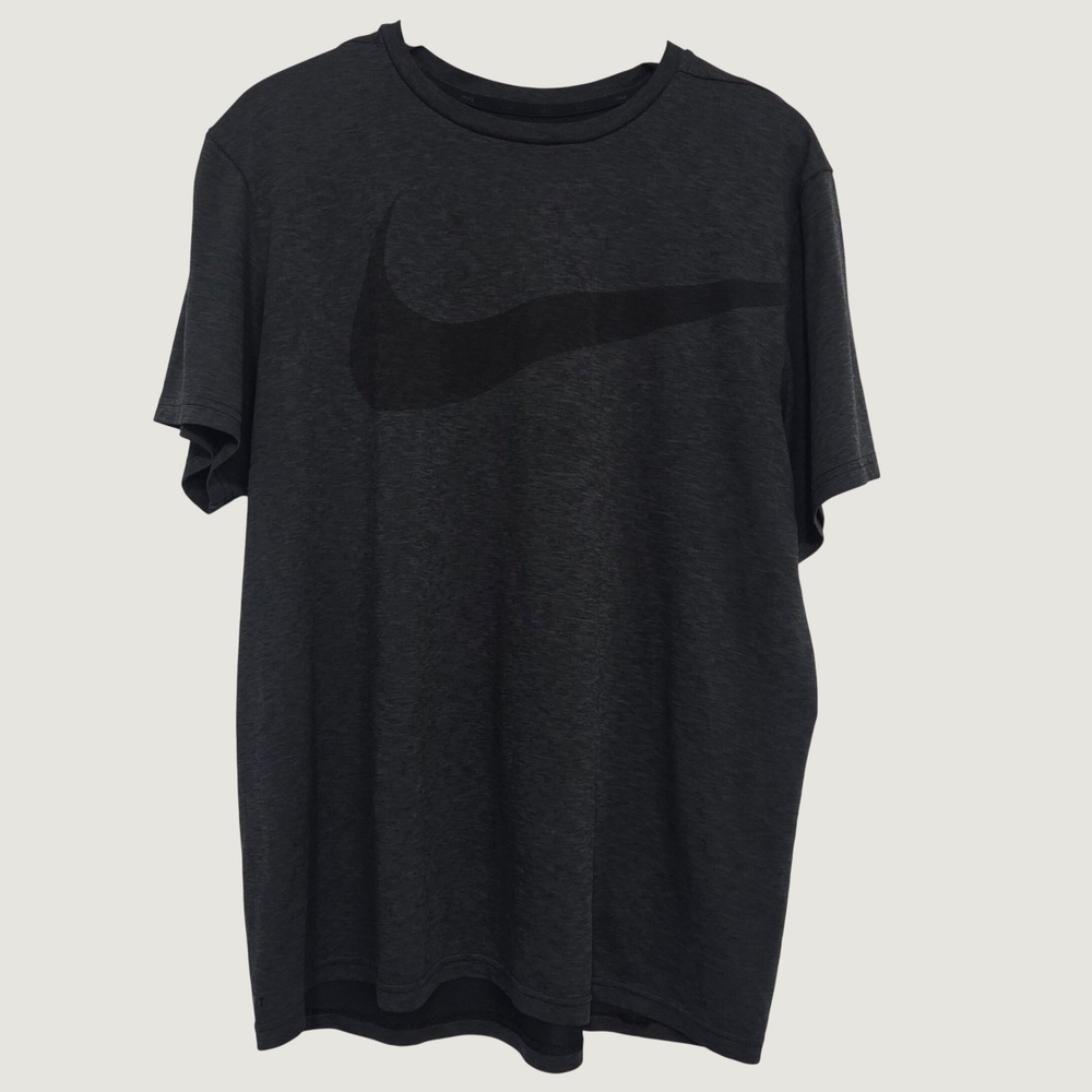 Nike Mens Dri-FIT Dark Gray T-Shirt Large Black Swoosh Graphic XL Shirt